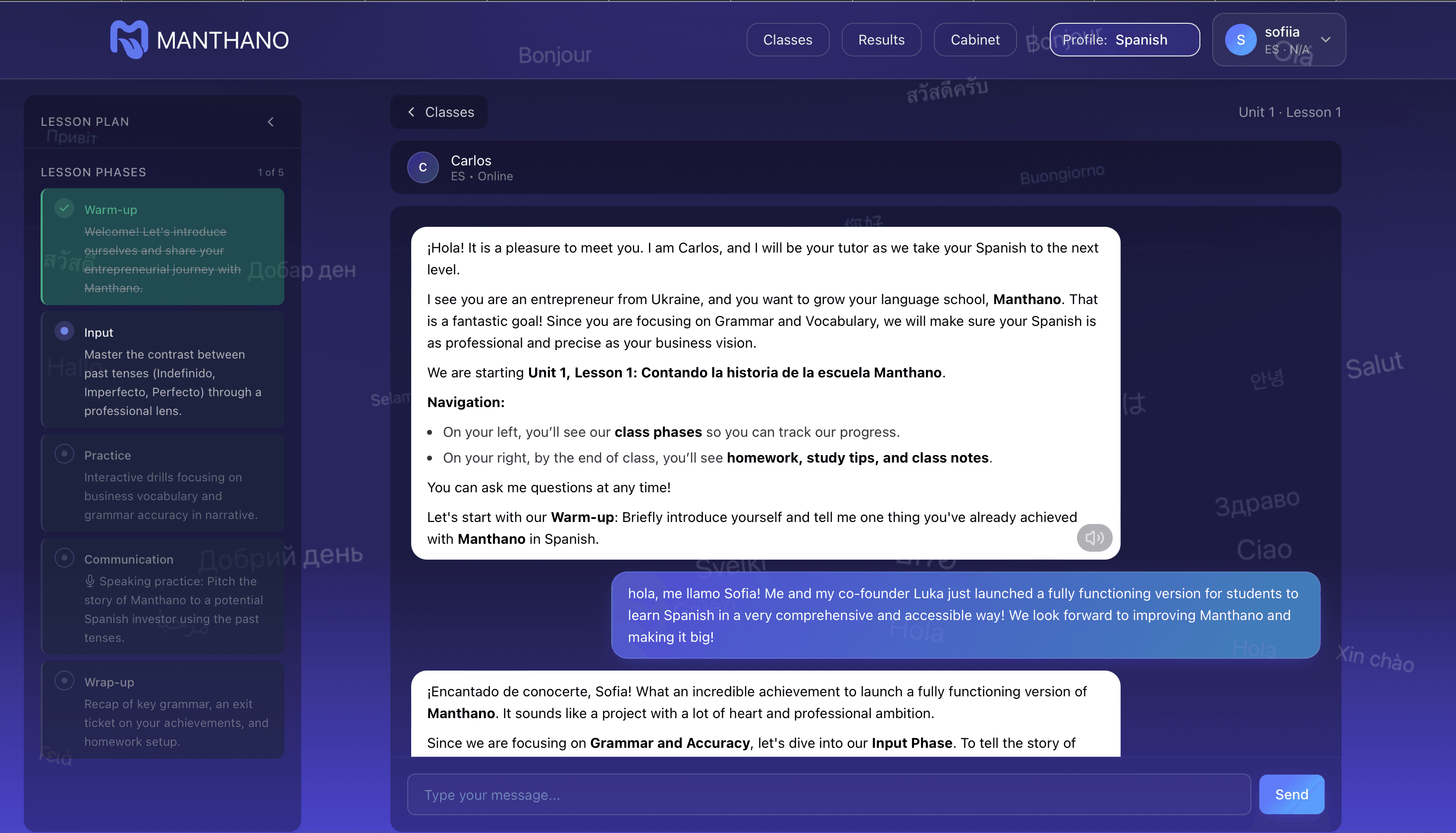 Screenshot of a Manthano in-class experience